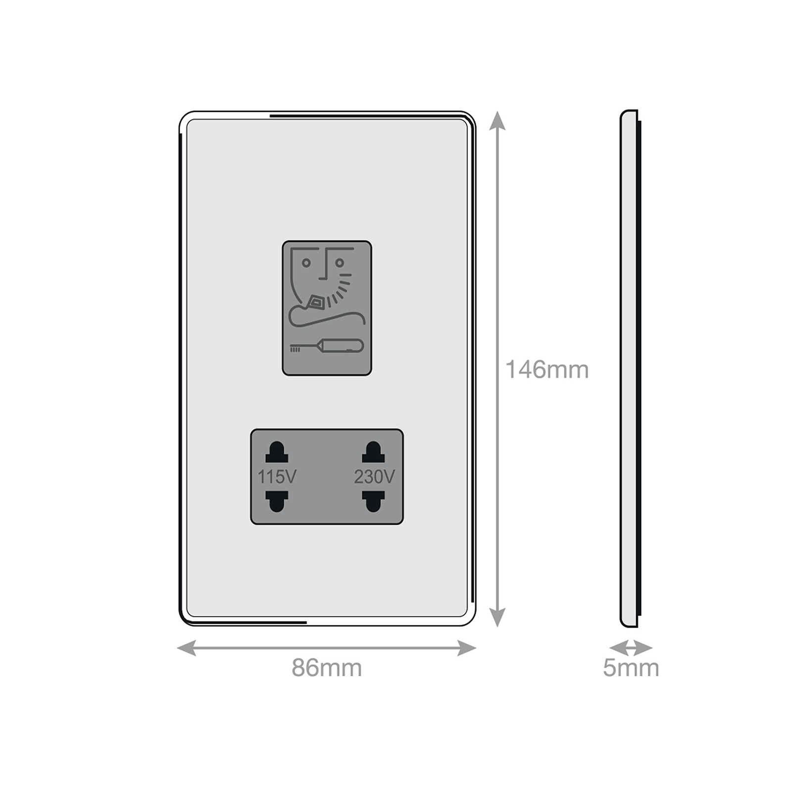 Dual Voltage Shaver Socket 115V & 230V Output - Range Selectric 5M-PLUS Screwless