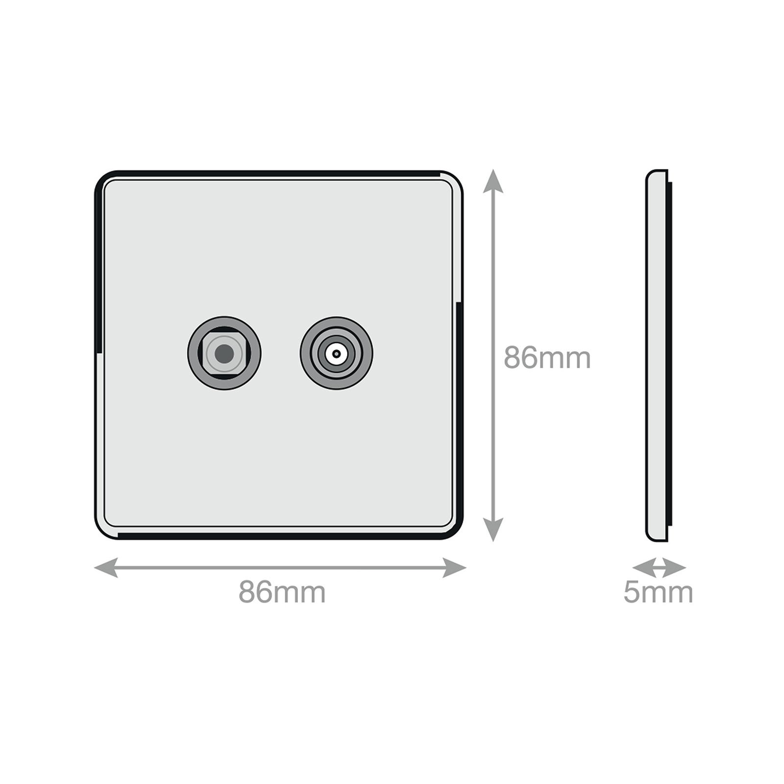 1 Gang F-Type Satellite Socket + 1 Gang TV/FM Coaxial/Aerial Socket Isolated - Range Selectric 5M-PLUS Screwless