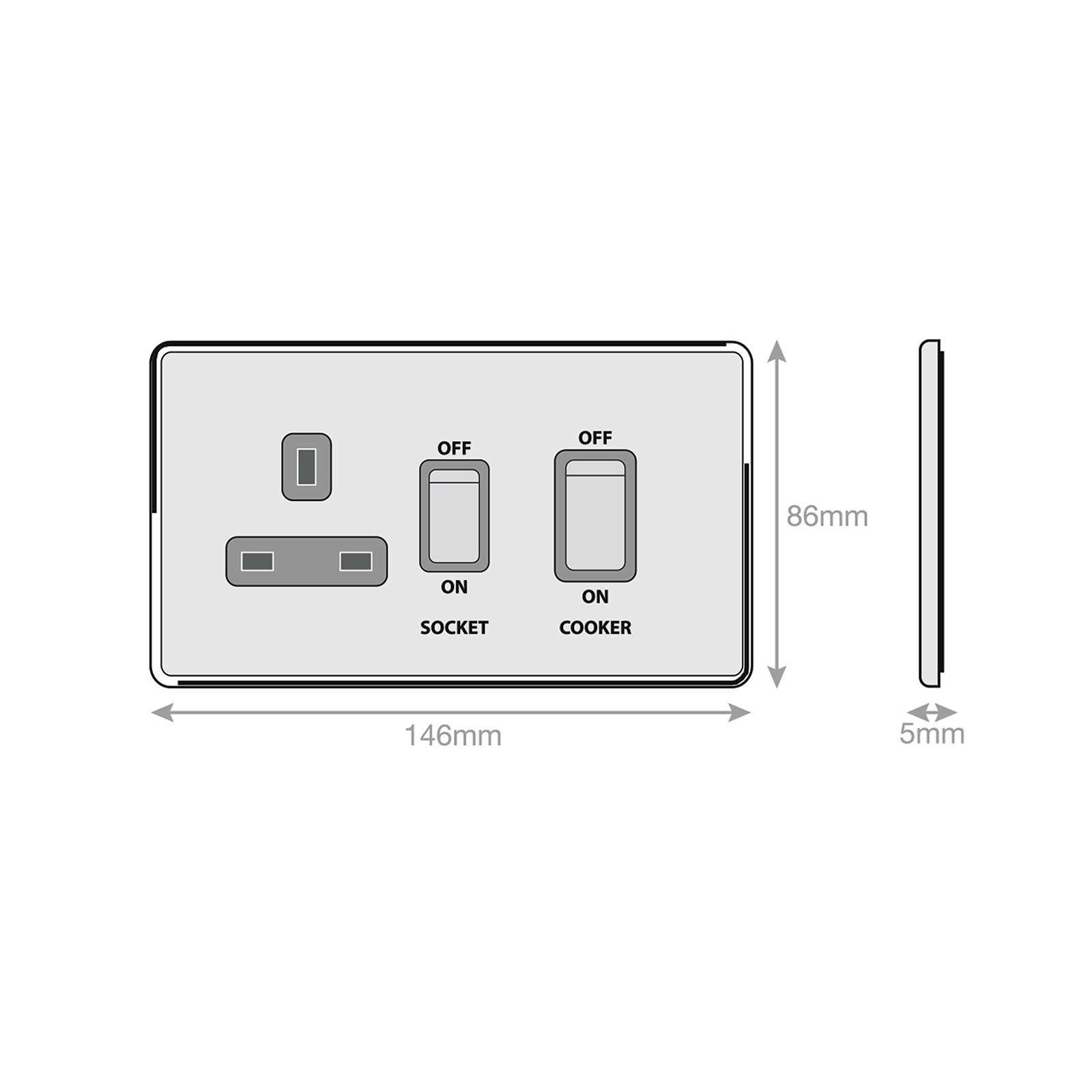 45 Amp Cooker Unit with 13 Amp Switched Socket - Range Selectric 5M-PLUS Screwless
