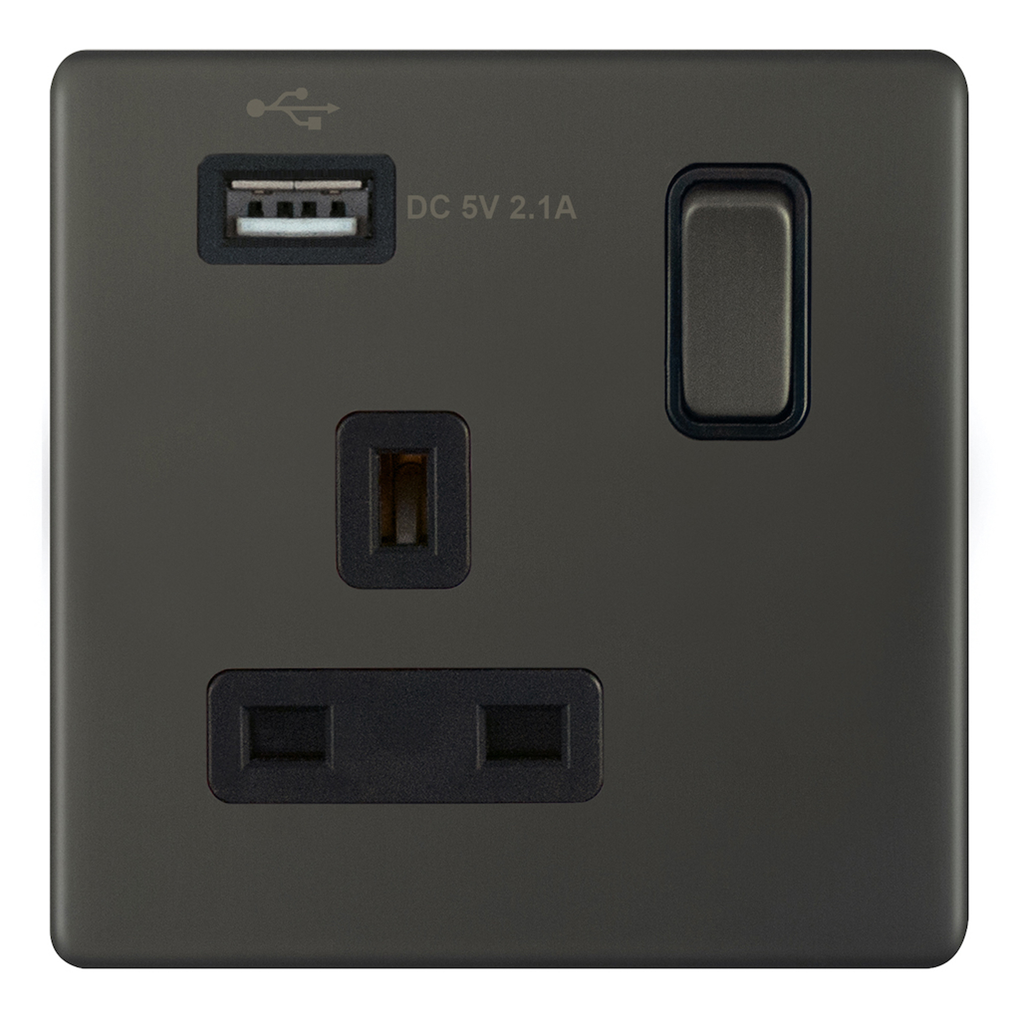1 Gang 13 Amp Socket with 1 x USB Port SP - Switched - Range Selectric 5M-PLUS Screwless