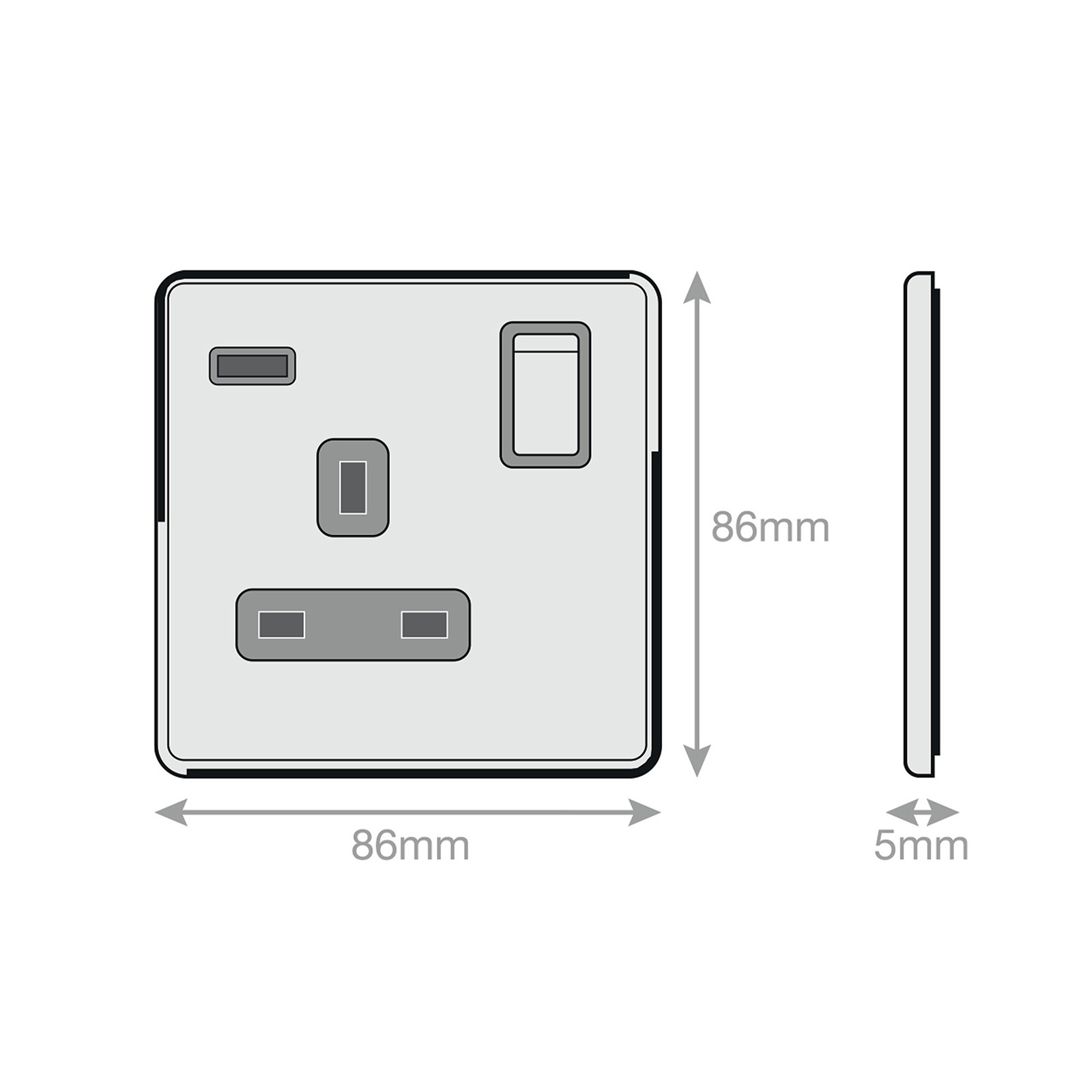 1 Gang 13 Amp Socket with 1 x USB Port SP - Switched - Range Selectric 5M-PLUS Screwless
