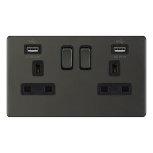 2 Gang 13 Amp Socket with 2 x USB Ports SP - Switched - Range Selectric 5M-PLUS Screwless