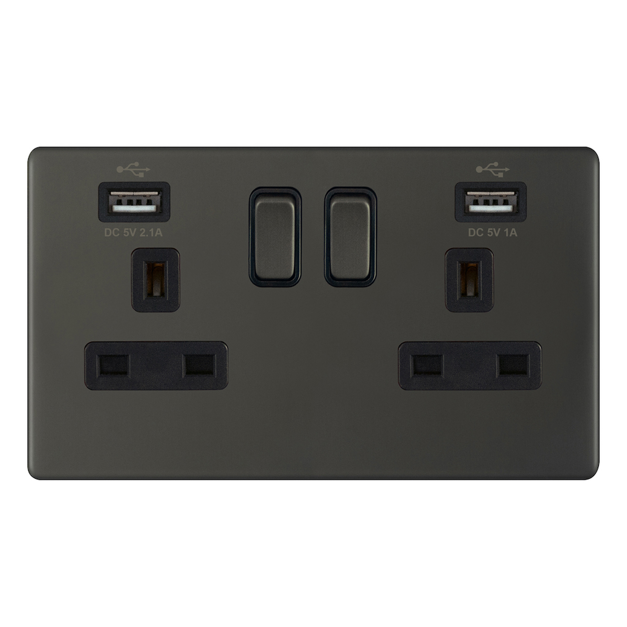 2 Gang 13 Amp Socket with 2 x USB Ports SP - Switched - Range Selectric 5M-PLUS Screwless