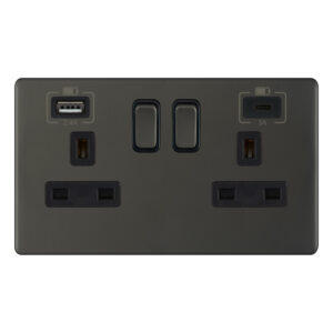 2 Gang Switched with 1 x USB Type A & 1 x USB Type C (2.4A / 3A) - Range Selectric 5M-PLUS Screwless