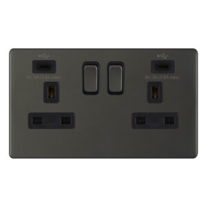 13 Amp USB Socket Outlets - 2 Gang Switched with 2 x USB Type C (3A / 3A) -  Selectric 5M-PLUS