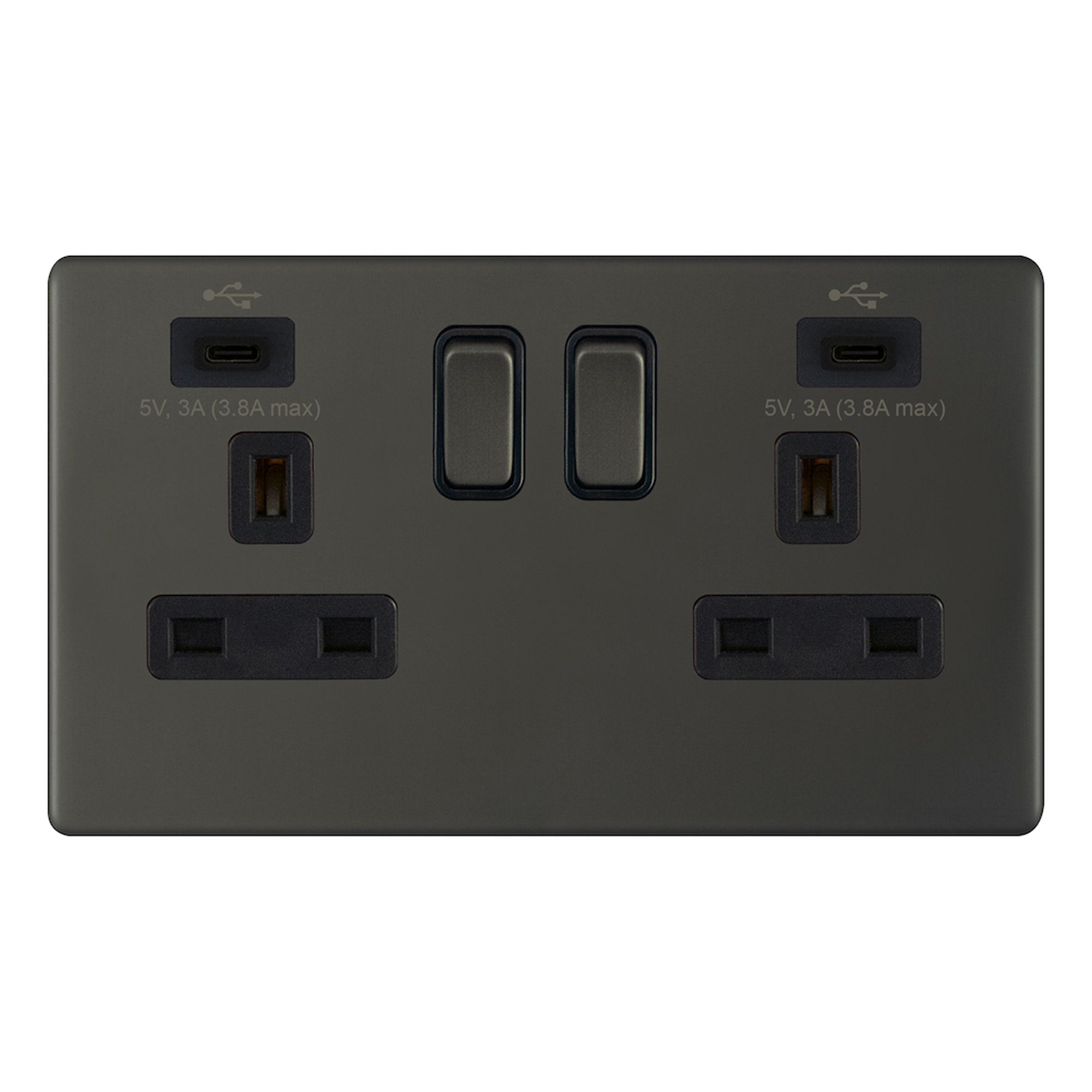 13 Amp USB Socket Outlets - 2 Gang Switched with 2 x USB Type C (3A / 3A) -  Selectric 5M-PLUS