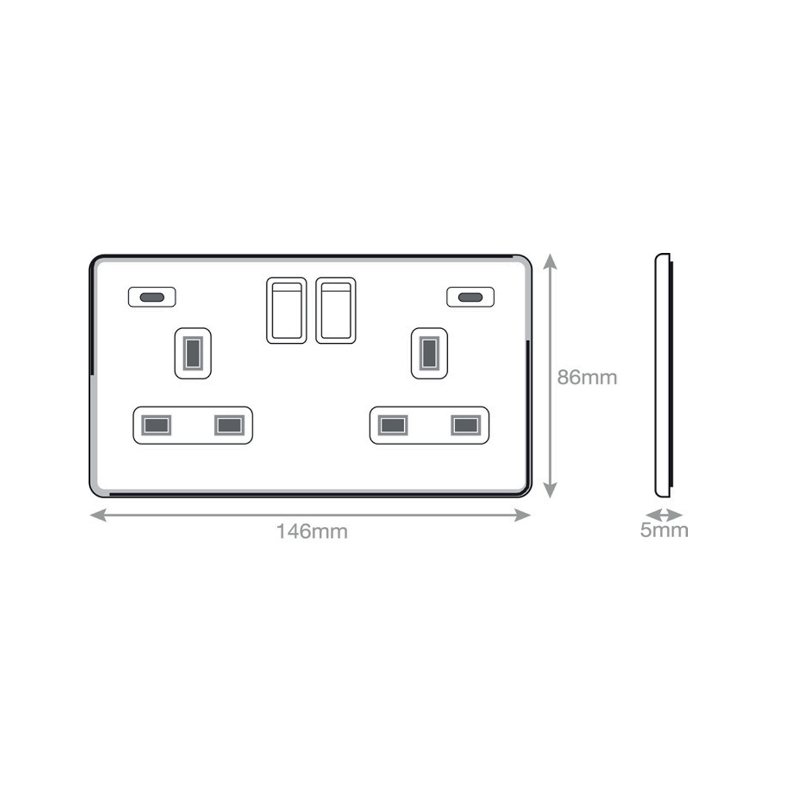 13 Amp USB Socket Outlets - 2 Gang Switched with 2 x USB Type C (3A / 3A) -  Selectric 5M-PLUS