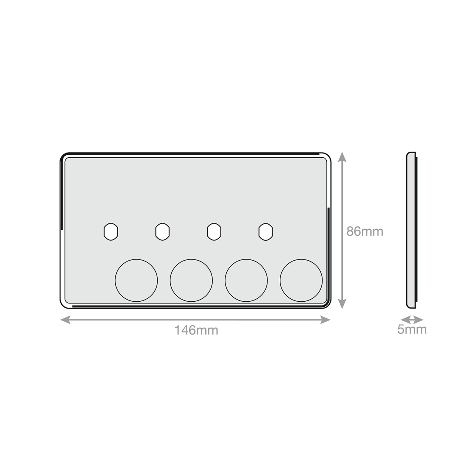 Empty Dimmer Plate - 4 Aperture Plate with Knobs - Range Selectric 5M-PLUS Screwless