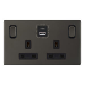 13 Amp USB Socket Outlets - 2 Gang Switched SP Outboard Rockers + 2 Earth -  Selectric 5M-PLUS