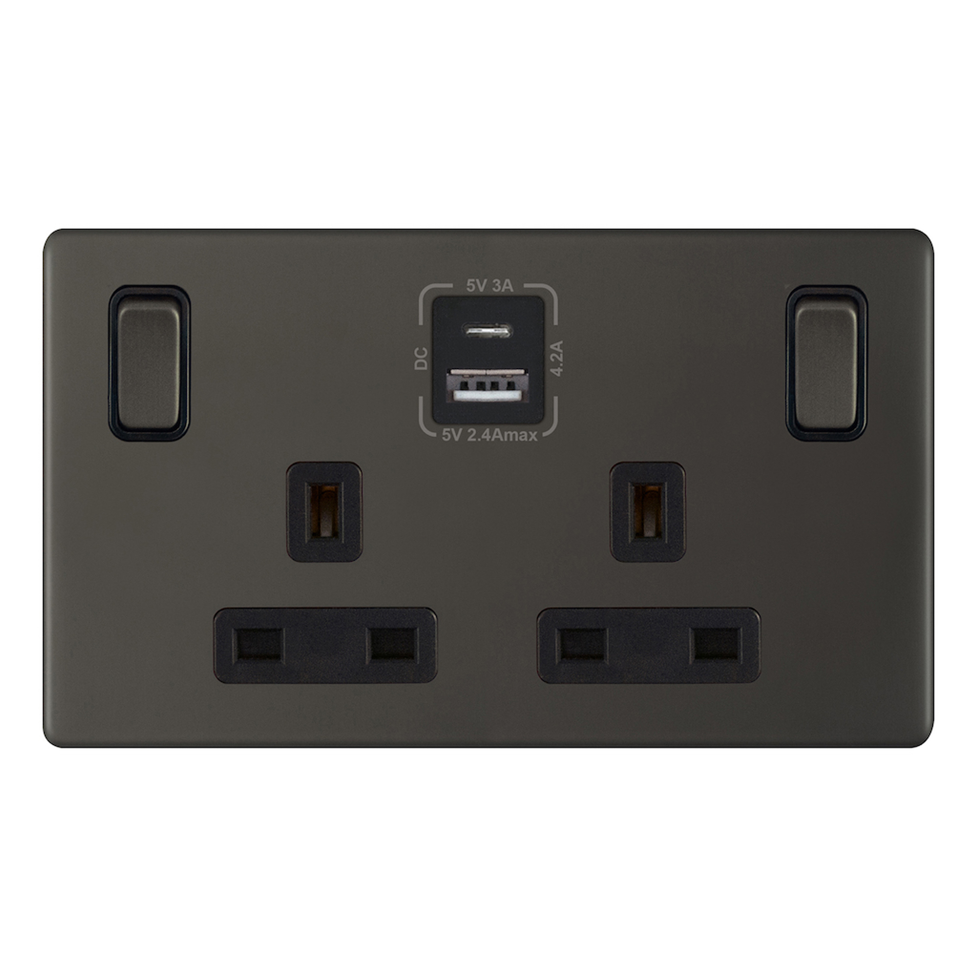 13 Amp USB Socket Outlets - 2 Gang Switched SP Outboard Rockers + 2 Earth -  Selectric 5M-PLUS