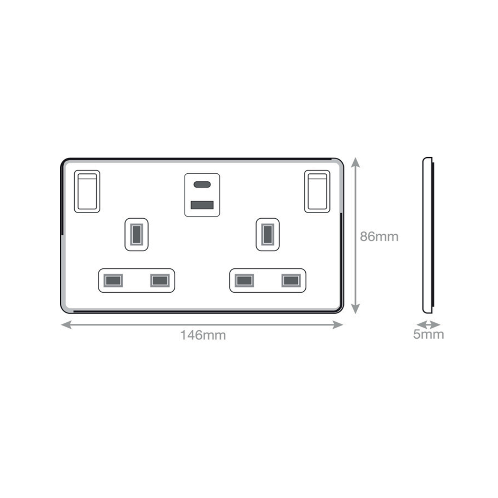 13 Amp USB Socket Outlets - 2 Gang Switched SP Outboard Rockers + 2 Earth -  Selectric 5M-PLUS