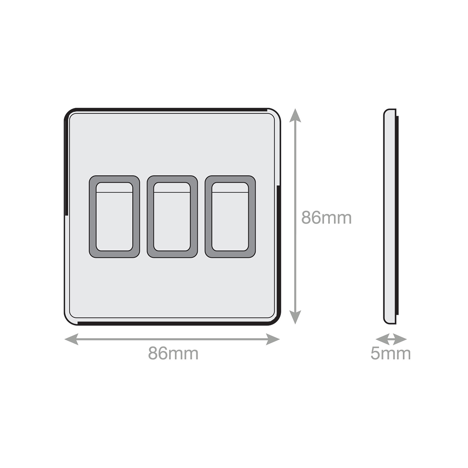 10 Amp Plate Switch - 3 Gang 2 Way - X-Rated - Range Selectric 5M-PLUS Screwless