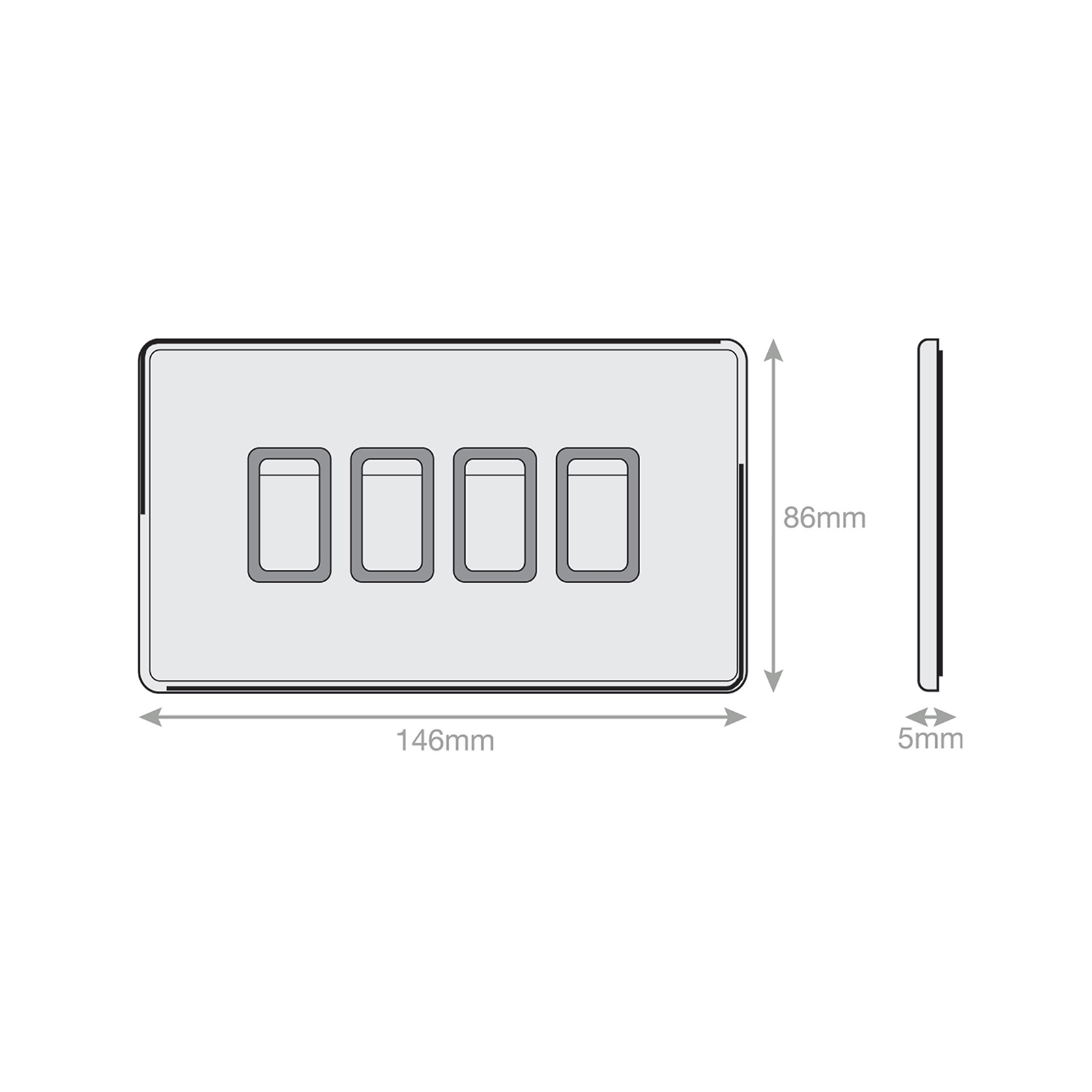 10 Amp Plate Switch - 4 Gang 2 Way - X-Rated - Range Selectric 5M-PLUS Screwless
