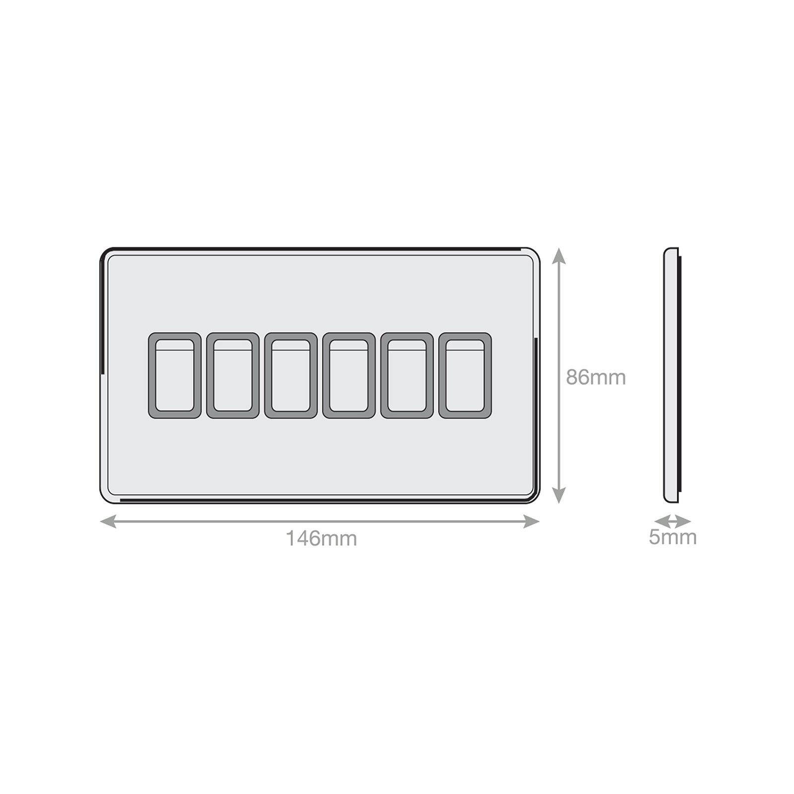 10 Amp Plate Switch - 6 Gang 2 Way - X-Rated - Range Selectric 5M-PLUS Screwless