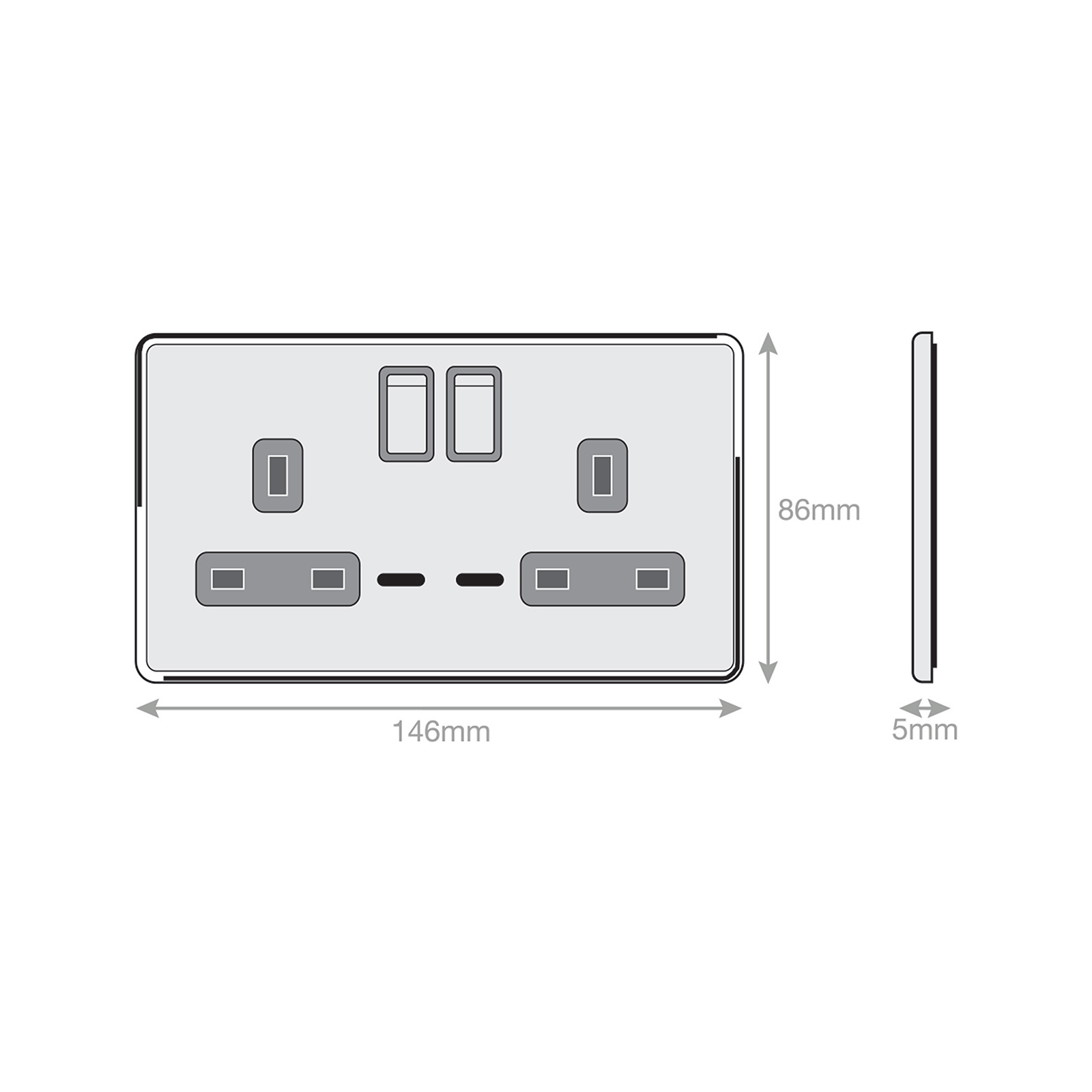 13 Amp Socket Outlets with LED Neons DP - Switched - Range Selectric 5M-PLUS Screwless