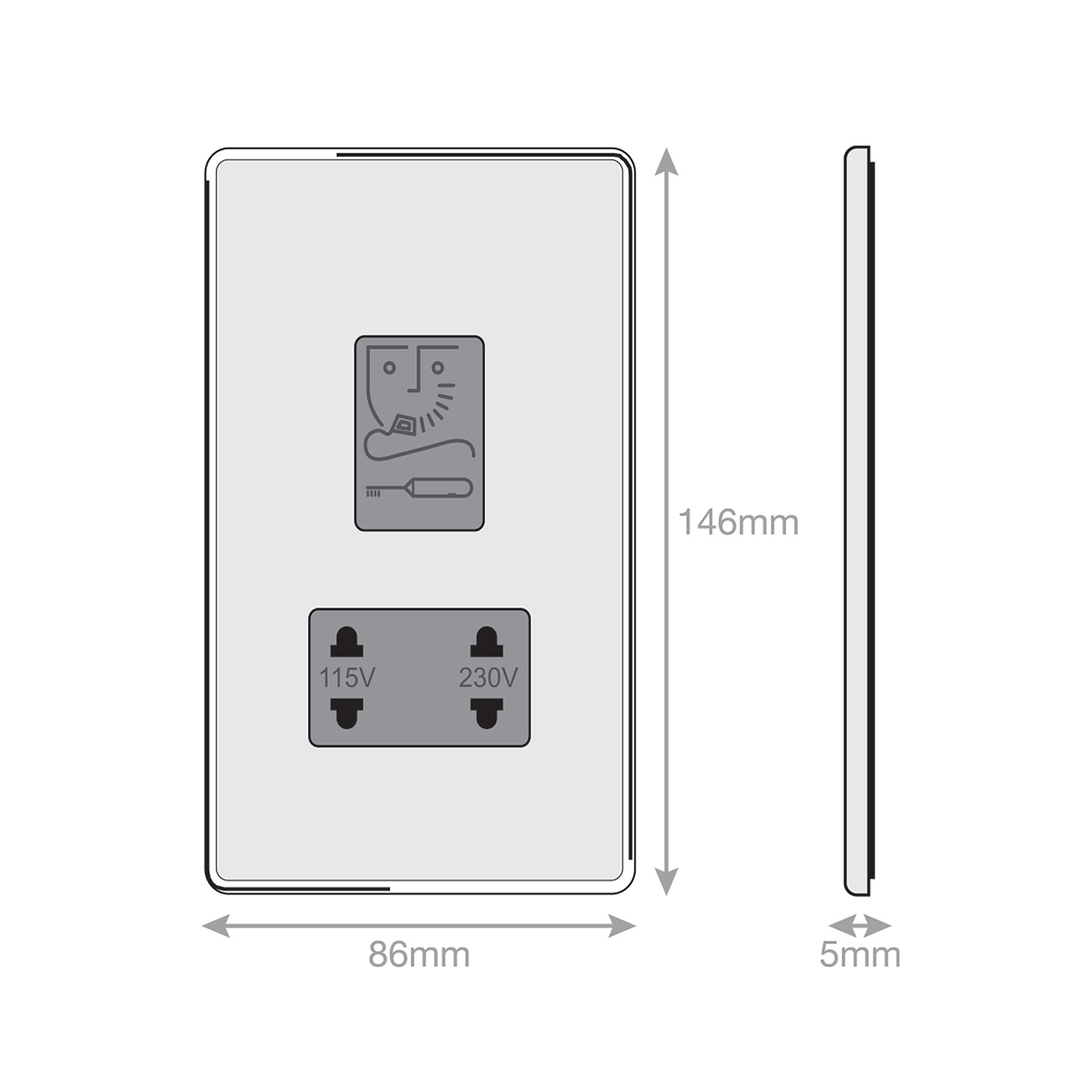 Dual Voltage Shaver Socket 115V & 230V Output - Range Selectric 5M-PLUS Screwless