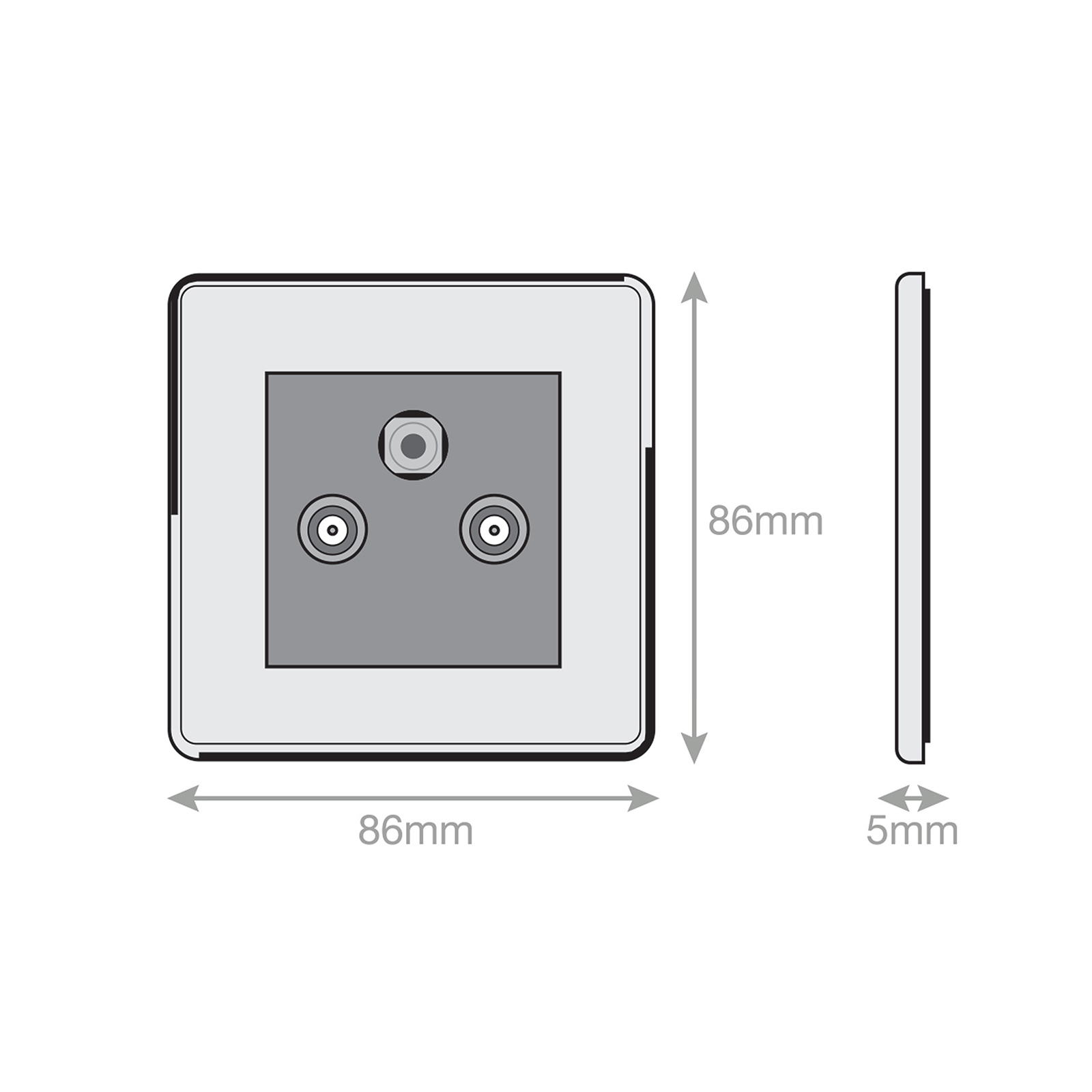 1 Gang F-Type Satellite Socket + 2 Gang TV/FM Coaxial/Aerial Socket Isolated - Range Selectric 5M-PLUS Screwless