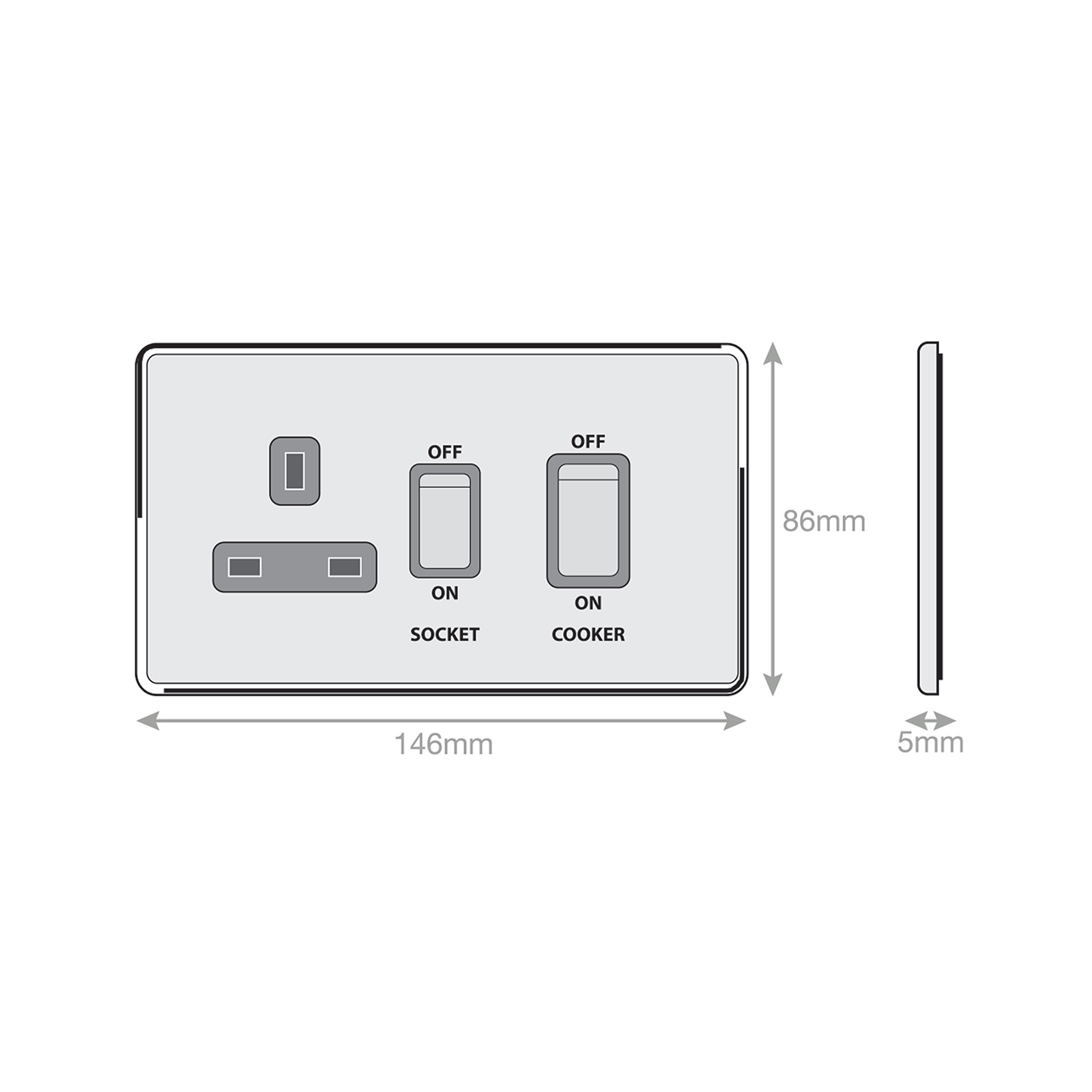 45 Amp Cooker Unit with 13 Amp Switched Socket - Range Selectric 5M-PLUS Screwless
