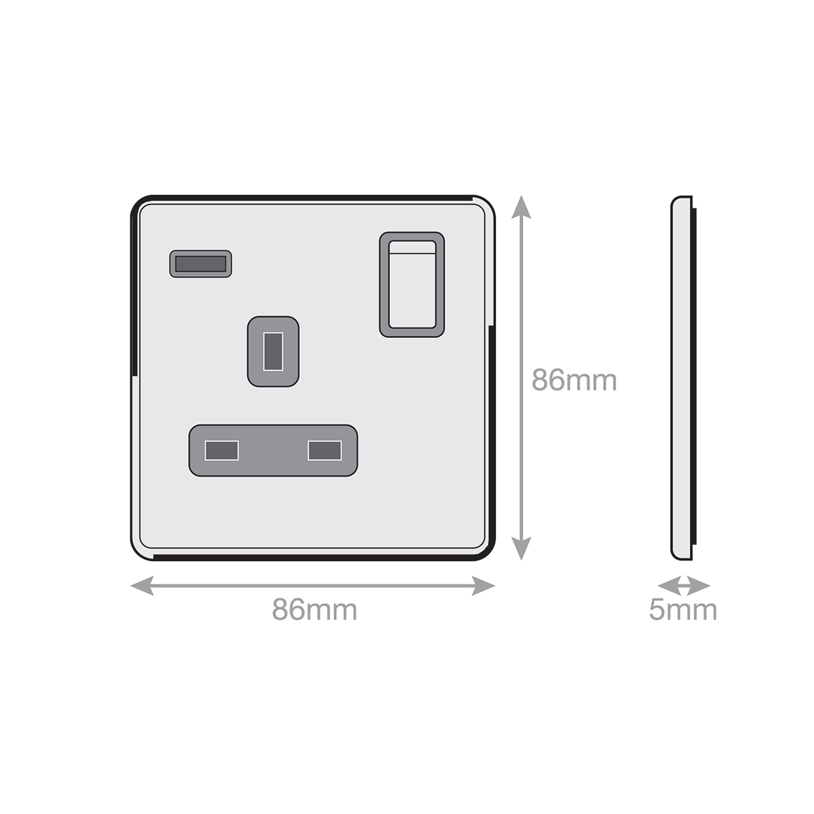 1 Gang 13 Amp Socket with 1 x USB Port SP - Switched - Range Selectric 5M-PLUS Screwless
