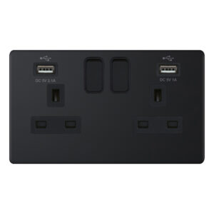 2 Gang 13 Amp Socket with 2 x USB Ports SP - Switched - Range Selectric 5M-PLUS Screwless