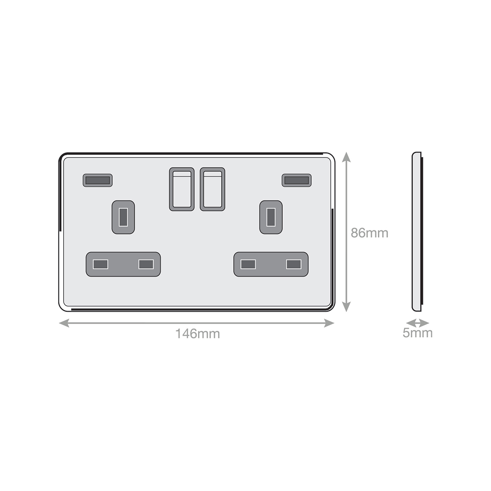 2 Gang 13 Amp Socket with 2 x USB Ports SP - Switched - Range Selectric 5M-PLUS Screwless