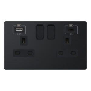 2 Gang Switched with 1 x USB Type A & 1 x USB Type C (2.4A / 3A) - Range Selectric 5M-PLUS Screwless