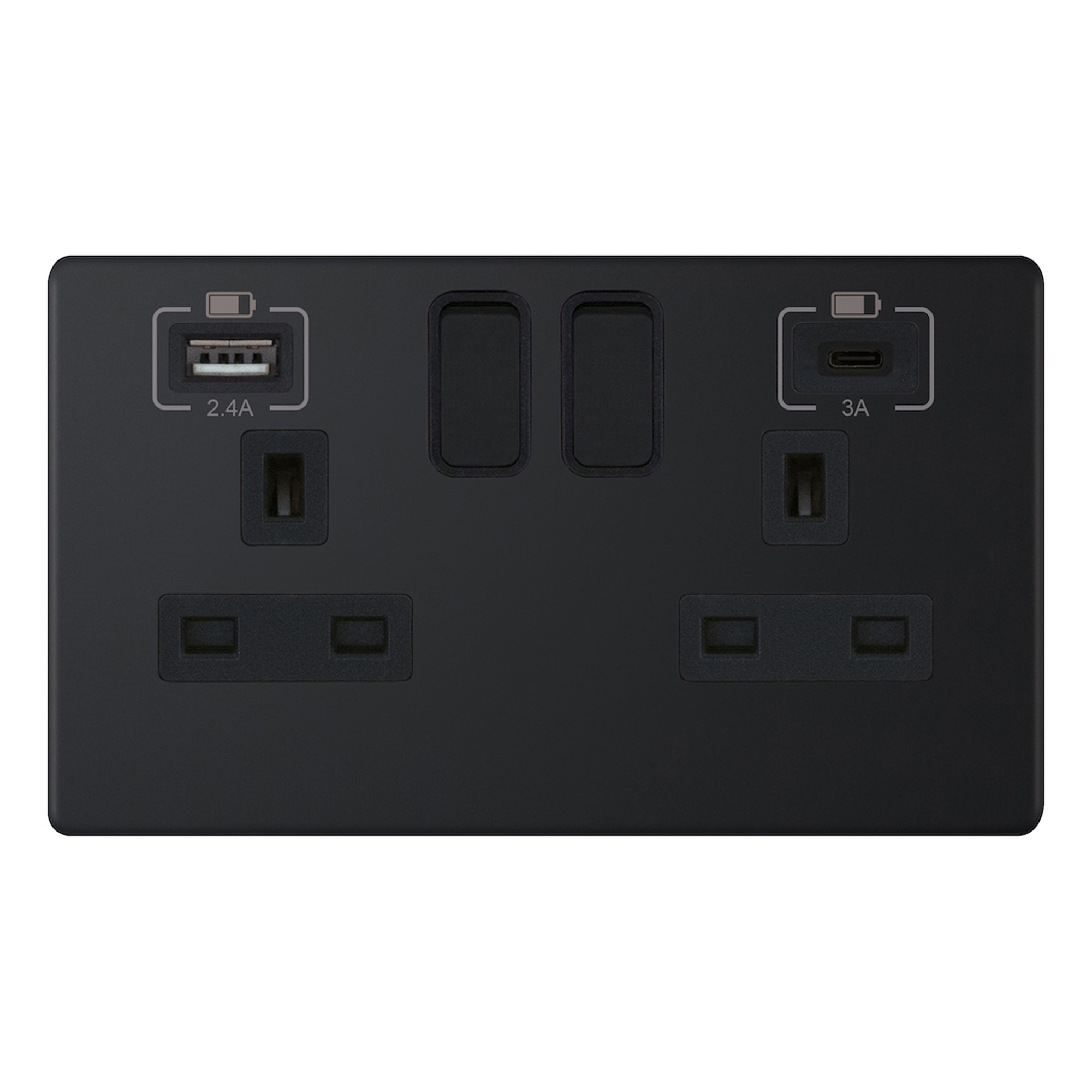 2 Gang Switched with 1 x USB Type A & 1 x USB Type C (2.4A / 3A) - Range Selectric 5M-PLUS Screwless