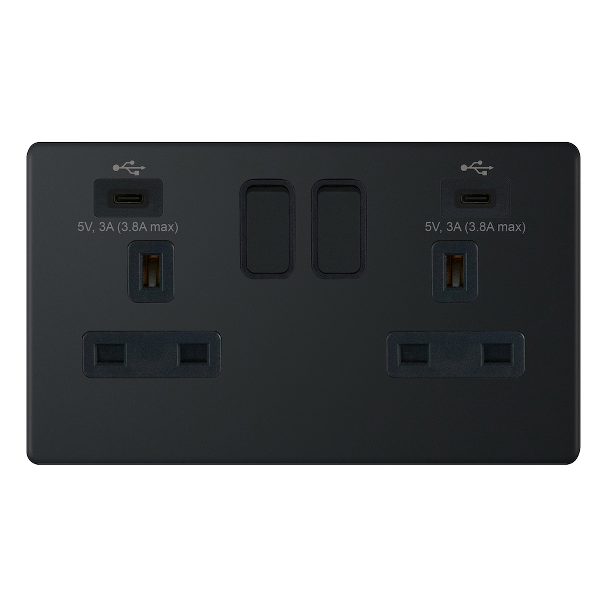 13 Amp USB Socket Outlets - 2 Gang Switched with 2 x USB Type C (3A / 3A) -  Selectric 5M-PLUS