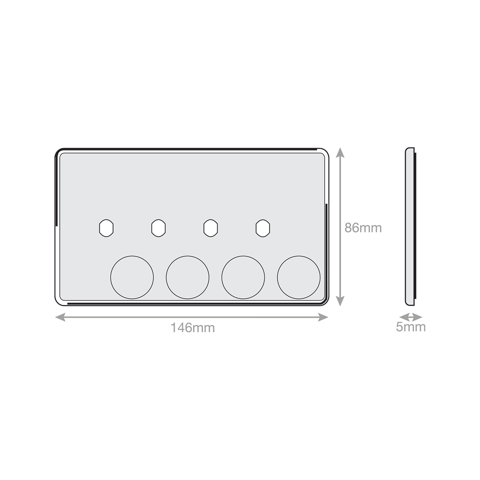 Empty Dimmer Plate - 4 Aperture Plate with Knobs - Range Selectric 5M-PLUS Screwless