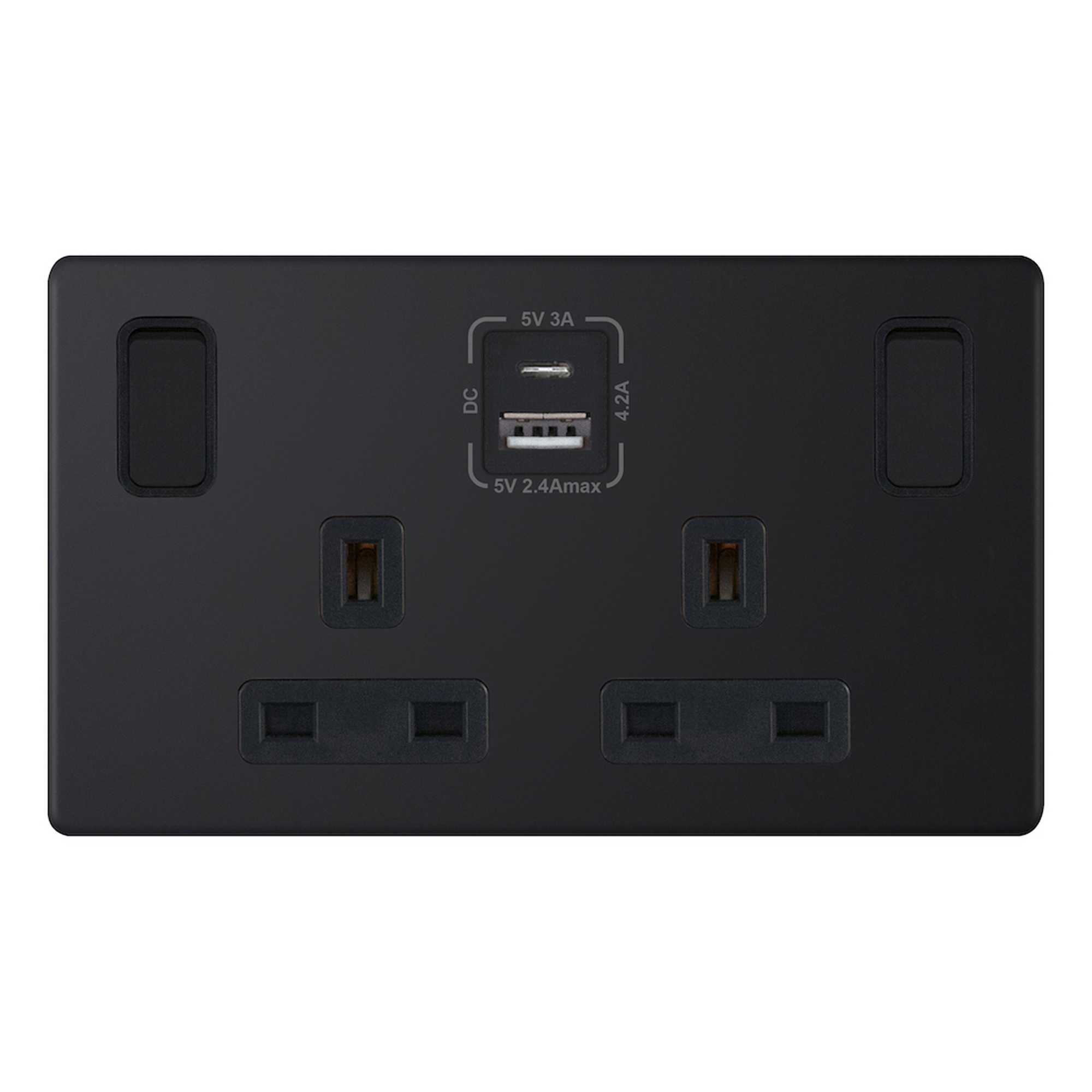 13 Amp USB Socket Outlets - 2 Gang Switched SP Outboard Rockers + 2 Earth -  Selectric 5M-PLUS