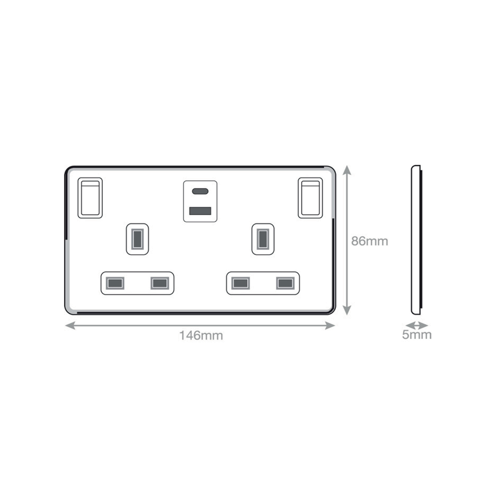 13 Amp USB Socket Outlets - 2 Gang Switched SP Outboard Rockers + 2 Earth -  Selectric 5M-PLUS