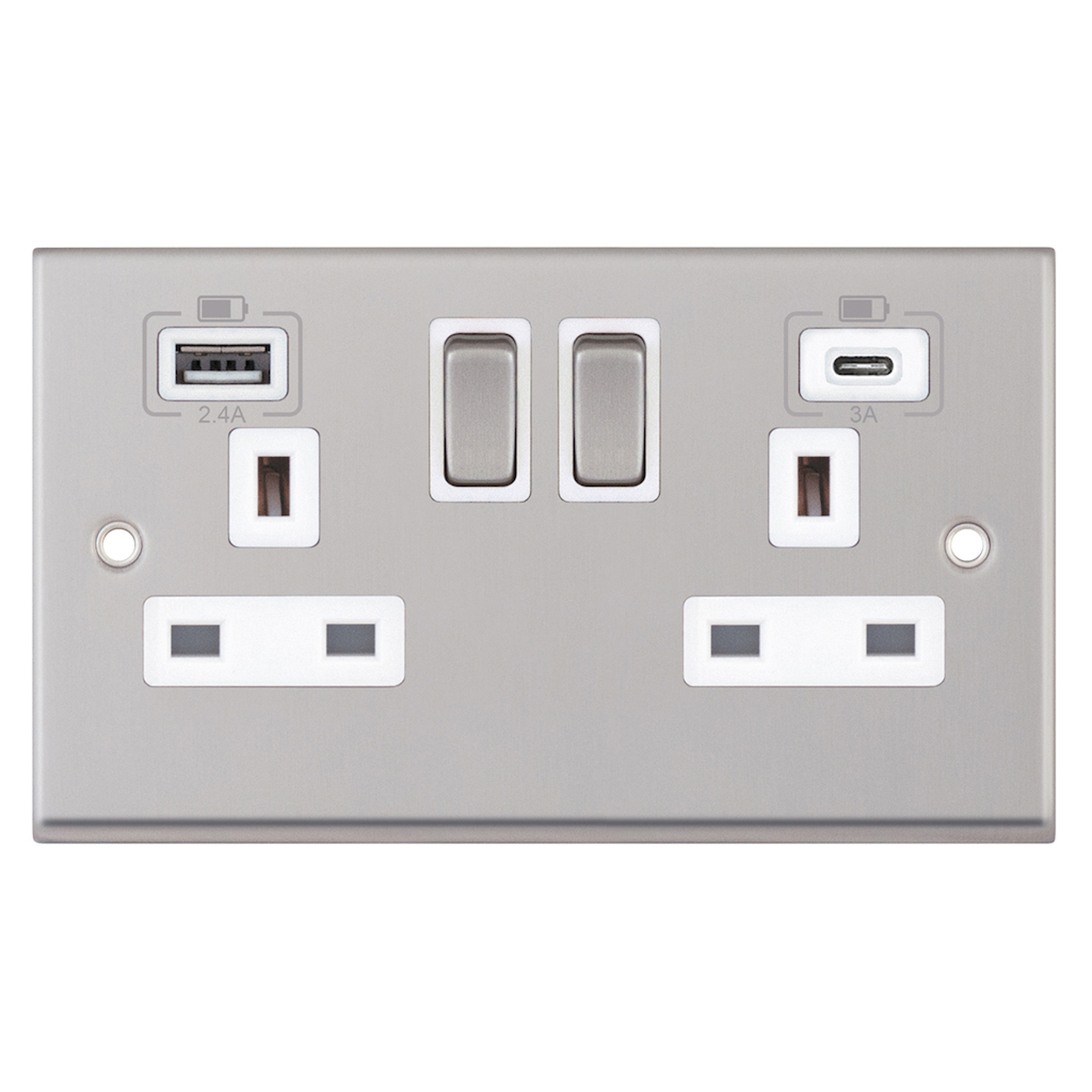 2 gang switched with 1 x USB type A & 1 x USB type C (2.4A / 3A) - Range Selectric 7M-PRO