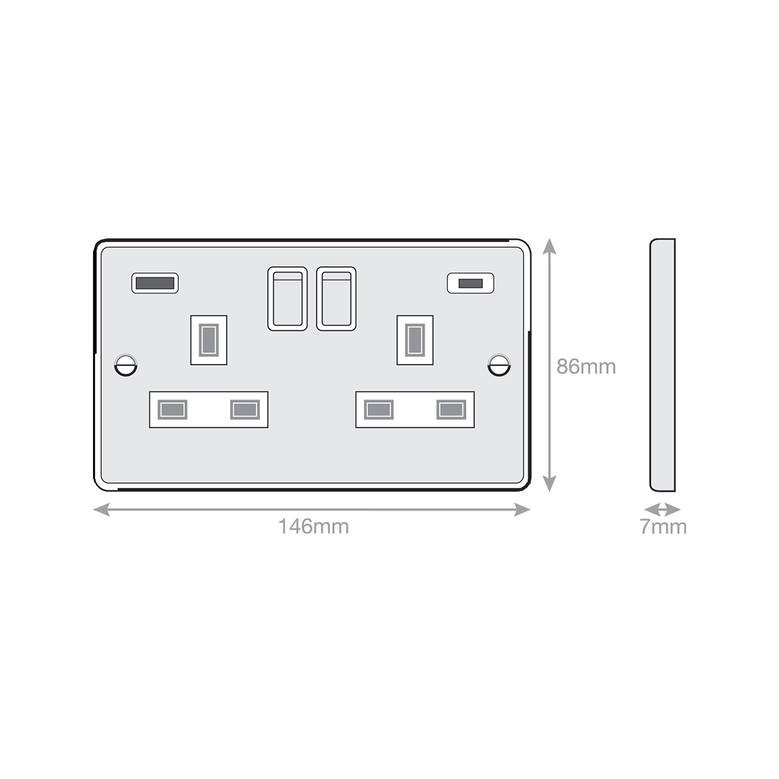 2 gang switched with 1 x USB type A & 1 x USB type C (2.4A / 3A) - Range Selectric 7M-PRO