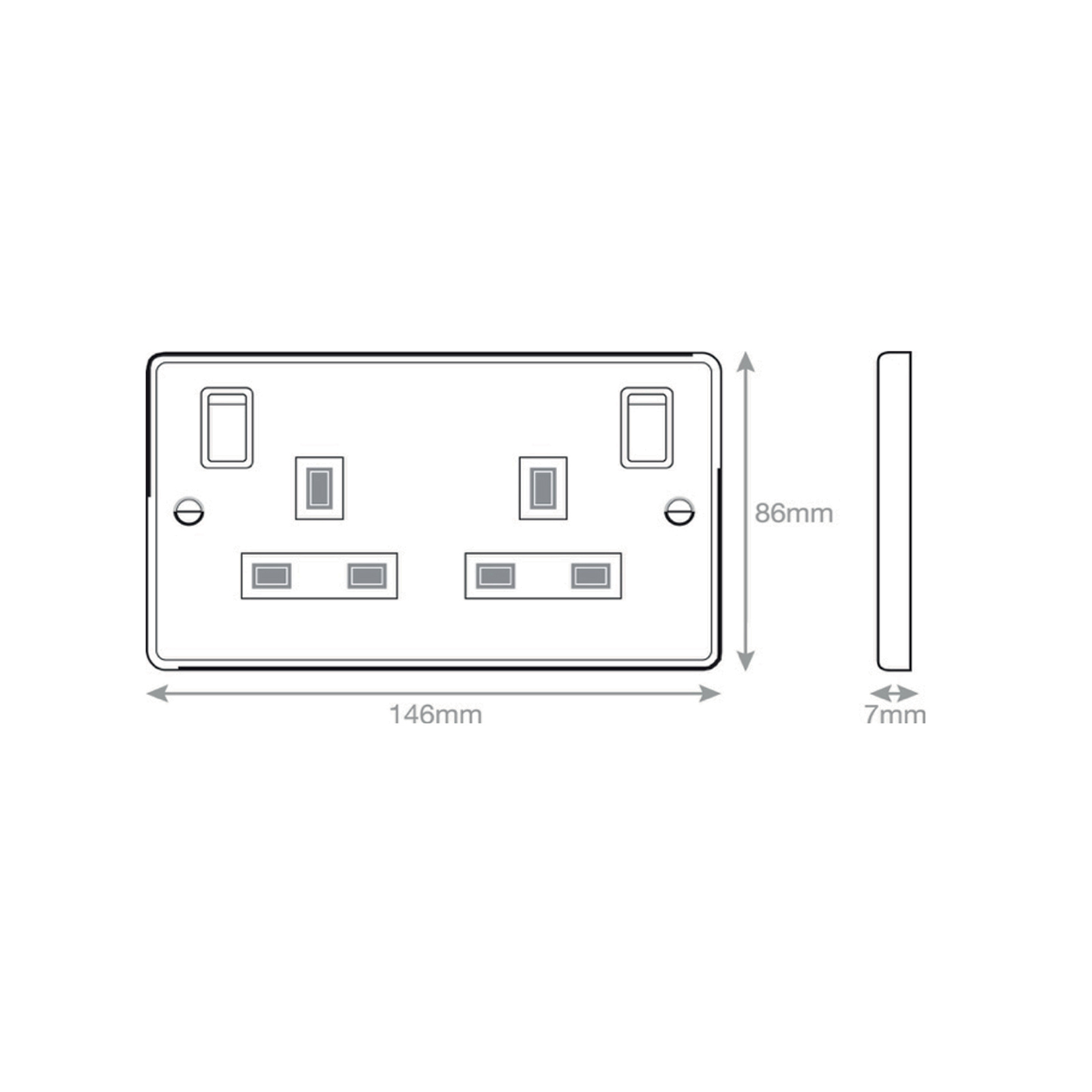 13 Amp socket outlet - 2 gang switched DP with outboard rockers & 2 Earth -  Selectric 7M-PRO