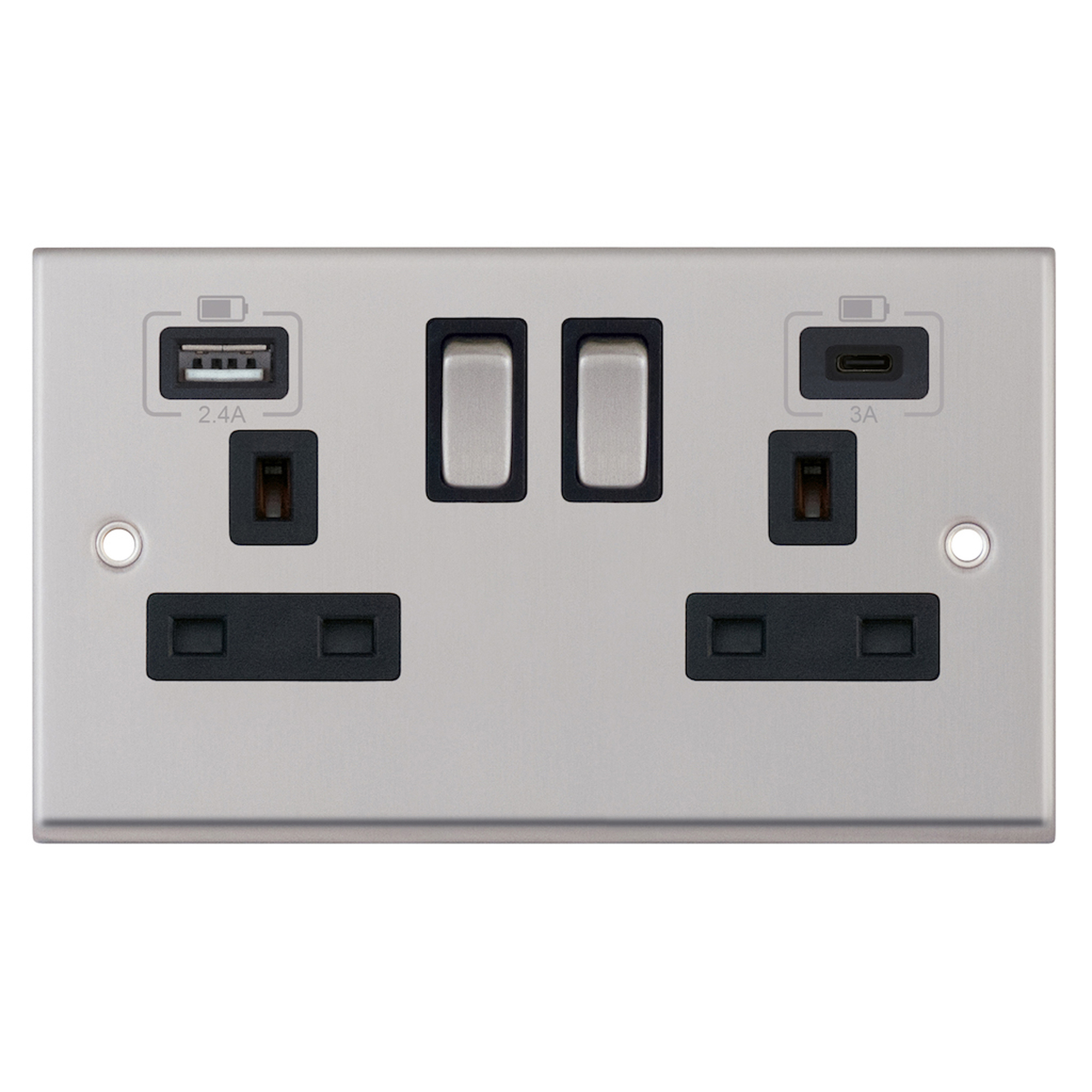 2 gang switched with 1 x USB type A & 1 x USB type C (2.4A / 3A) - Range Selectric 7M-PRO