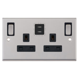 13 Amp Socket Outlet - 2 Gang Switched SP Outboard Rockers + 2 Earth - Terminals with 2 x USB Type C (3A / 3A) -  Selectric 7M-PRO