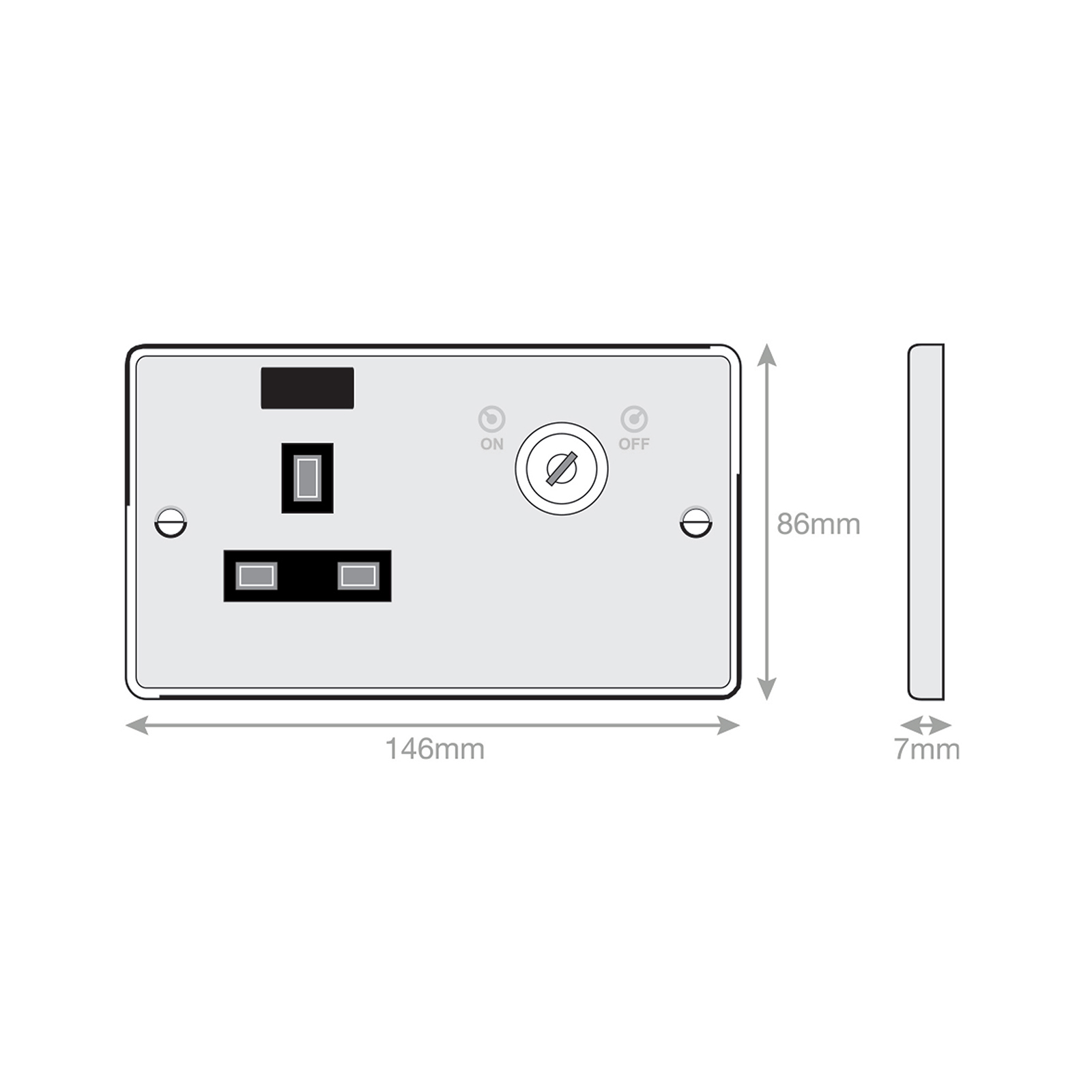13A 1 Gang DP Key Operated Socket with Neon - Range Selectric 7M-PRO