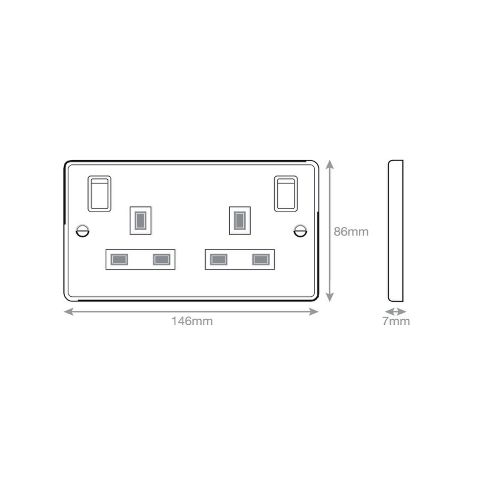 13 Amp socket outlet - 2 gang switched DP with outboard rockers & 2 Earth -  Selectric 7M-PRO