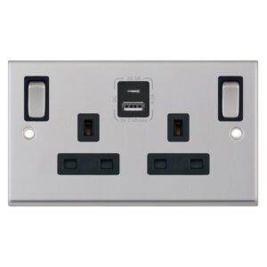 13 Amp Socket Outlets- 2 Gang Switched SP Outboard Rockers + 2 Earth - Terminals with 1 x USB Type A & 1 x USB Type C (2.4A / 3A) -  Selectric 7M-PRO
