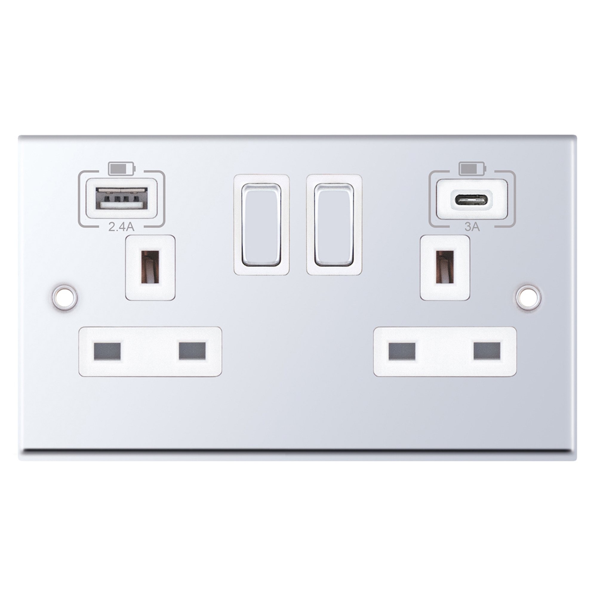 2 gang switched with 1 x USB type A & 1 x USB type C (2.4A / 3A) - Range Selectric 7M-PRO