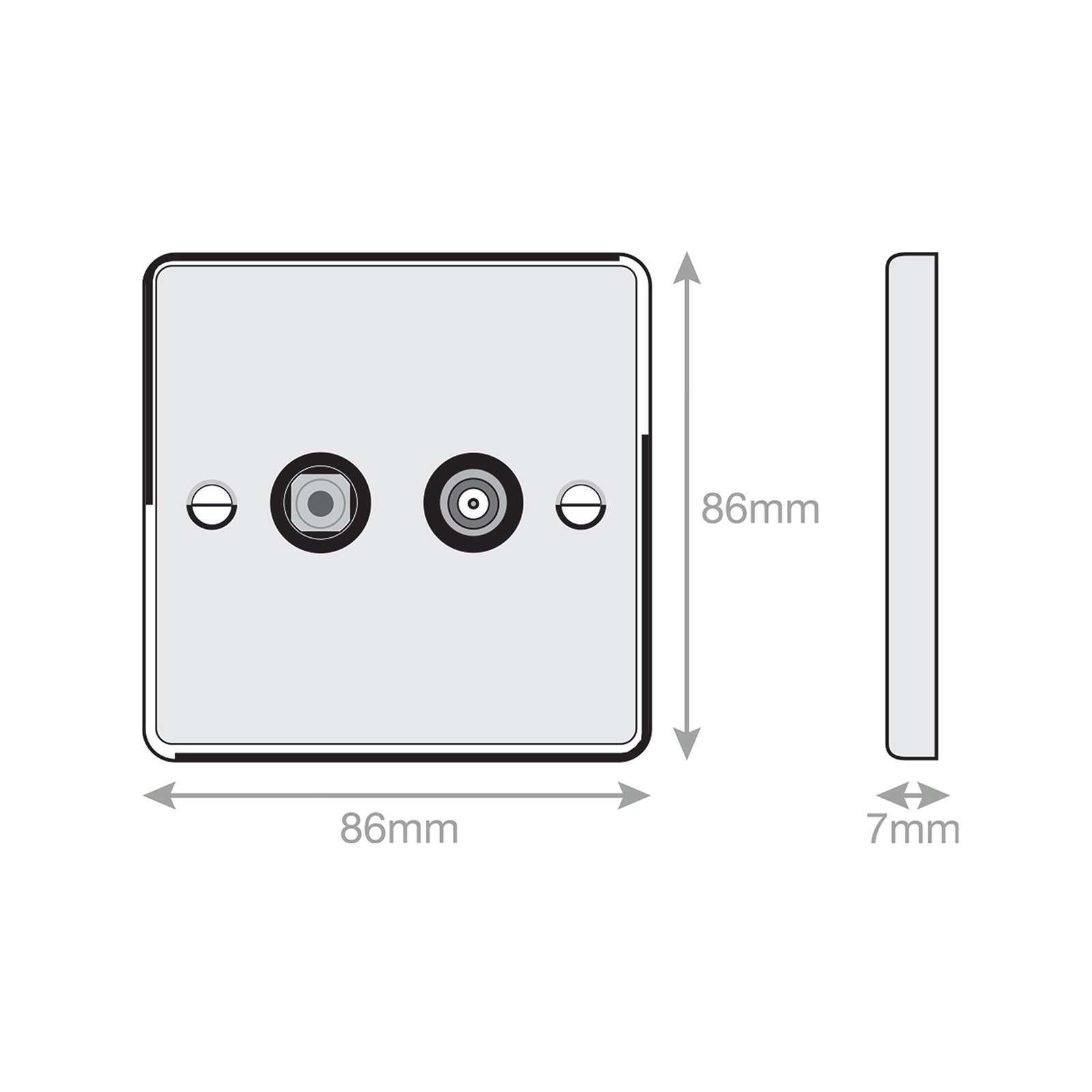 1 Gang F-Type Satellite Socket + 1 Gang TV/FM Coaxial/Aerial Socket Isolated - Range Selectric 7M-PRO