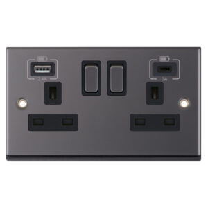2 gang switched with 1 x USB type A & 1 x USB type C (2.4A / 3A) - Range Selectric 7M-PRO