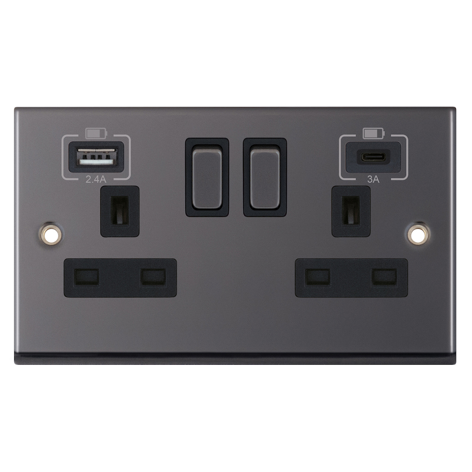 2 gang switched with 1 x USB type A & 1 x USB type C (2.4A / 3A) - Range Selectric 7M-PRO
