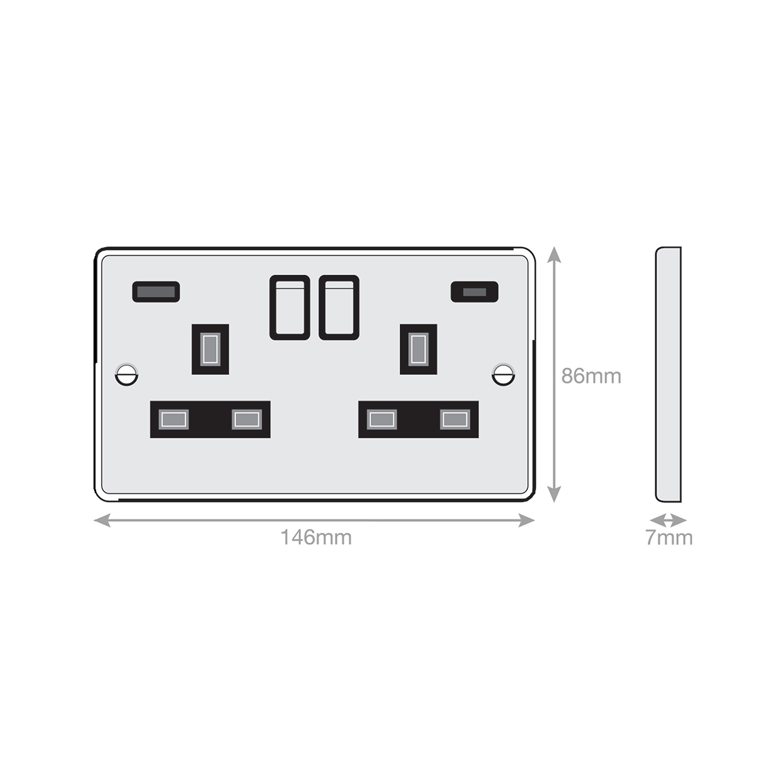 2 gang switched with 1 x USB type A & 1 x USB type C (2.4A / 3A) - Range Selectric 7M-PRO