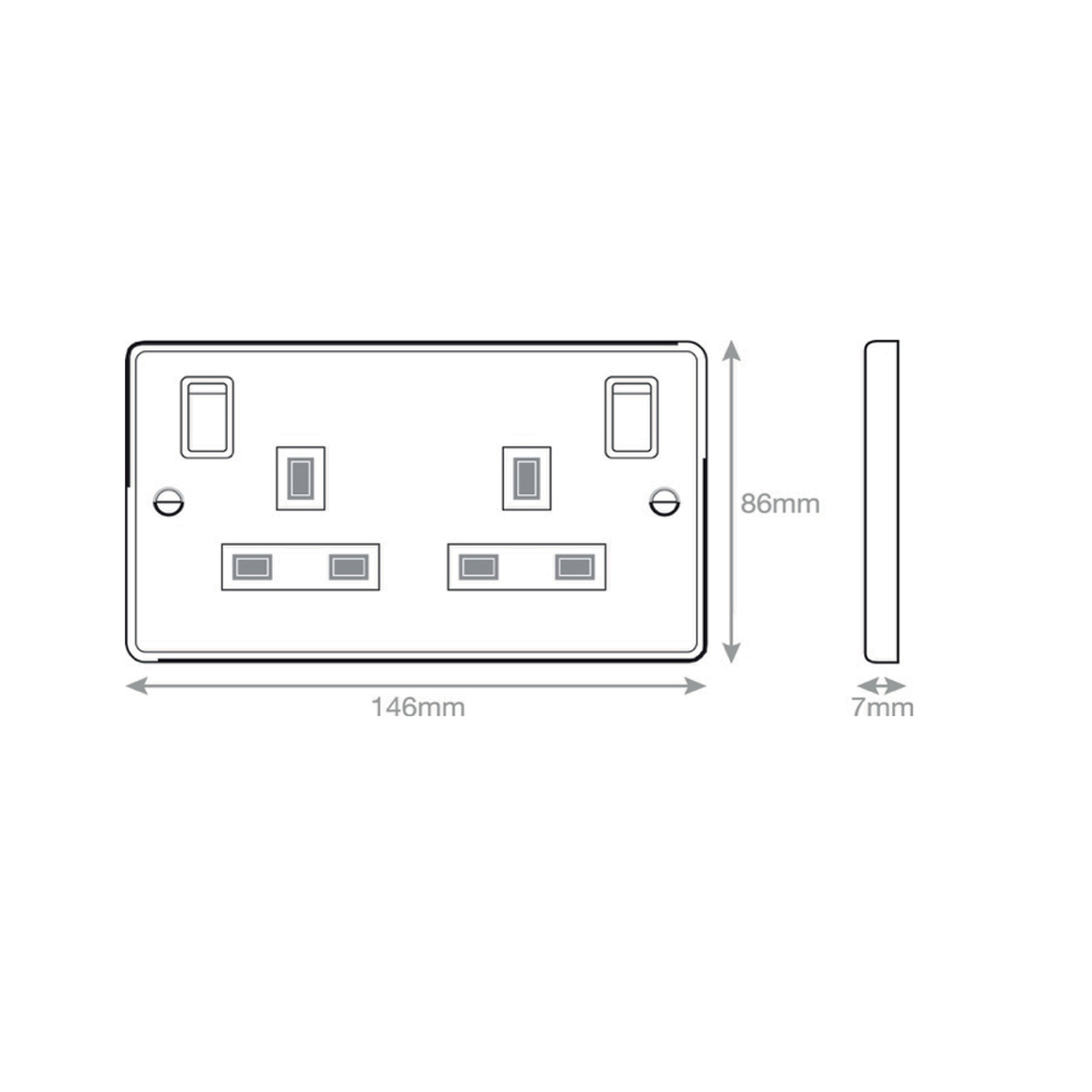 13 Amp socket outlet - 2 gang switched DP with outboard rockers & 2 Earth -  Selectric 7M-PRO