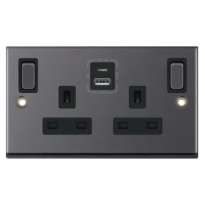 13 Amp Socket Outlets- 2 Gang Switched SP Outboard Rockers + 2 Earth - Terminals with 1 x USB Type A & 1 x USB Type C (2.4A / 3A) -  Selectric 7M-PRO