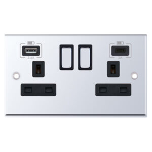 2 gang switched with 1 x USB type A & 1 x USB type C (2.4A / 3A) - Range Selectric 7M-PRO