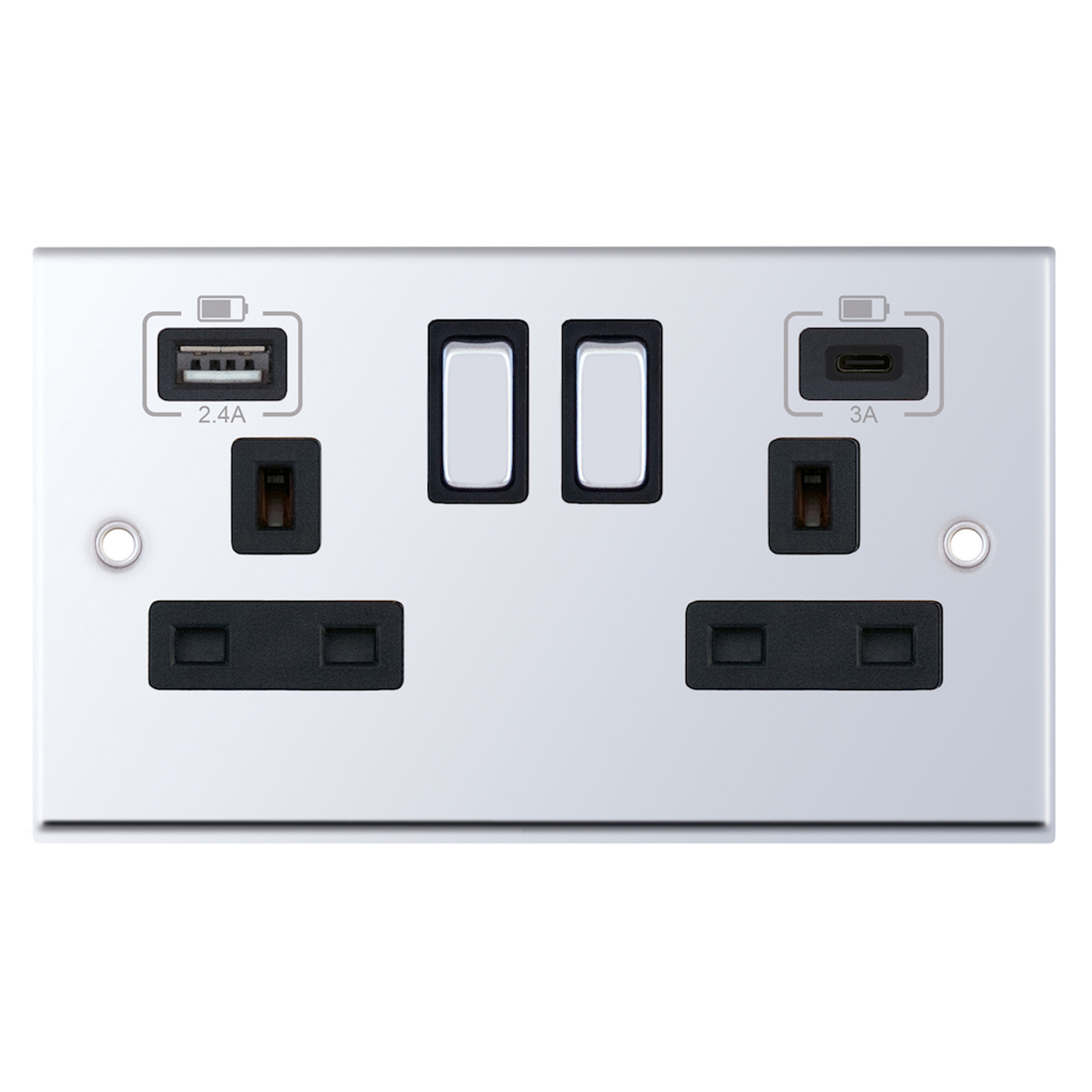 2 gang switched with 1 x USB type A & 1 x USB type C (2.4A / 3A) - Range Selectric 7M-PRO