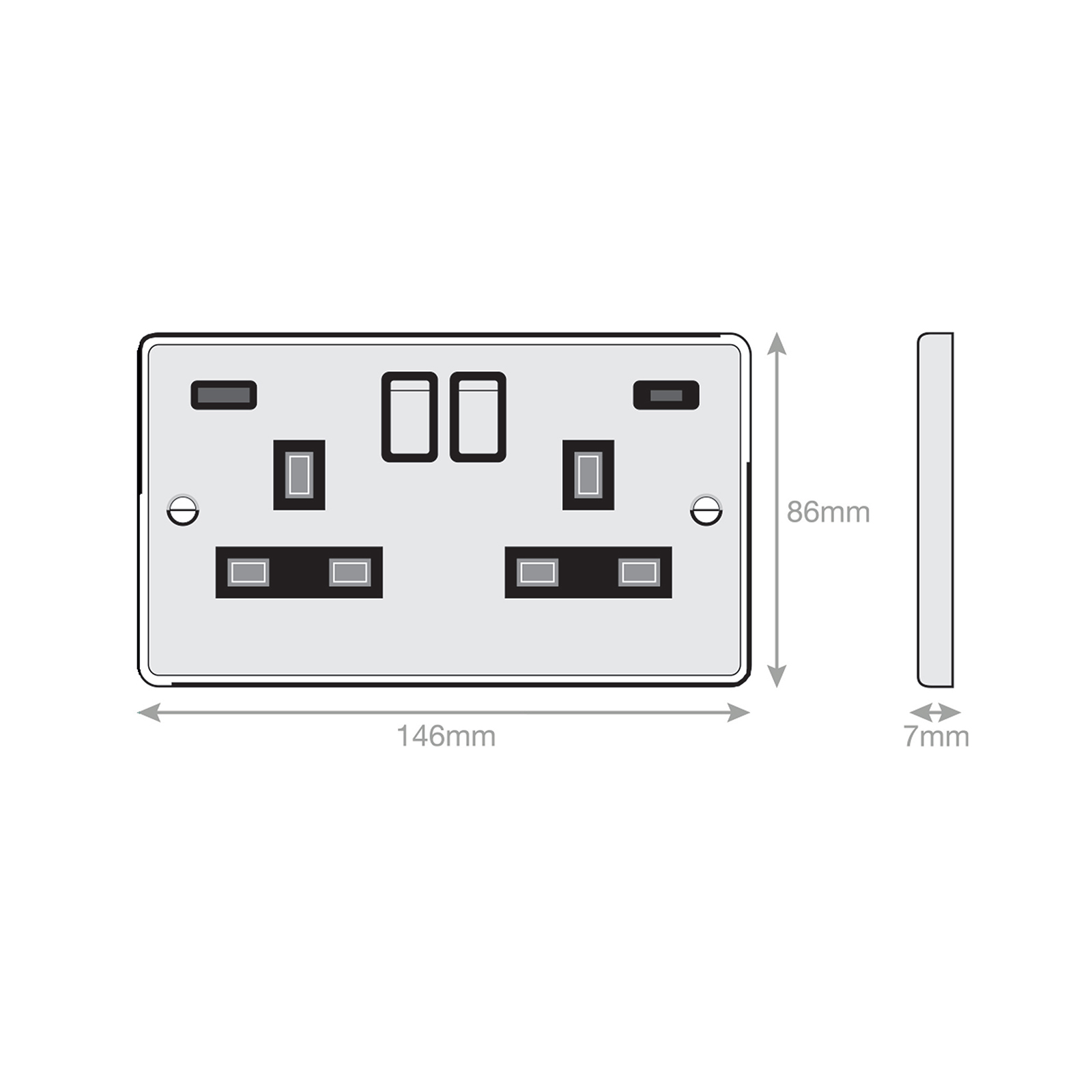 2 gang switched with 1 x USB type A & 1 x USB type C (2.4A / 3A) - Range Selectric 7M-PRO