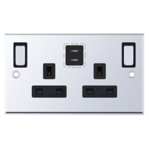 13 Amp Socket Outlet - 2 Gang Switched SP Outboard Rockers + 2 Earth - Terminals with 2 x USB Type C (3A / 3A) -  Selectric 7M-PRO